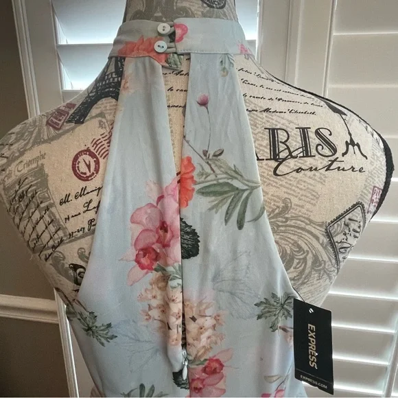 Express Light Blue Floral Halter Dress - Picture 5 of 9